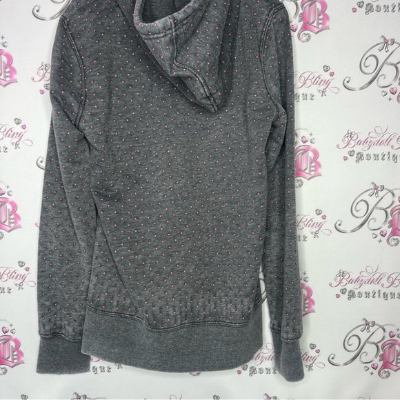 Roxy pink polka dotted grey zip up sweater embroidered logo black distressed y2k - Picture 4 of 10
